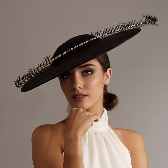Elegante Sombrero negro invitada perfecta de boda, Pamela de boda negra con  plumas, Pamelas y tocados negros madrina para boda de mañana -  México
