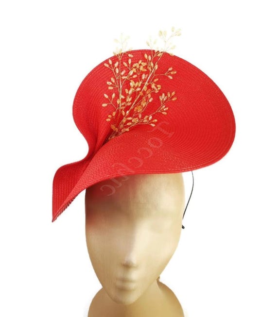 Elegant Red and Gold Women\'s Hat Woman Kentucky Derby Hat Red and Beige With Feather - Beige  main image 4