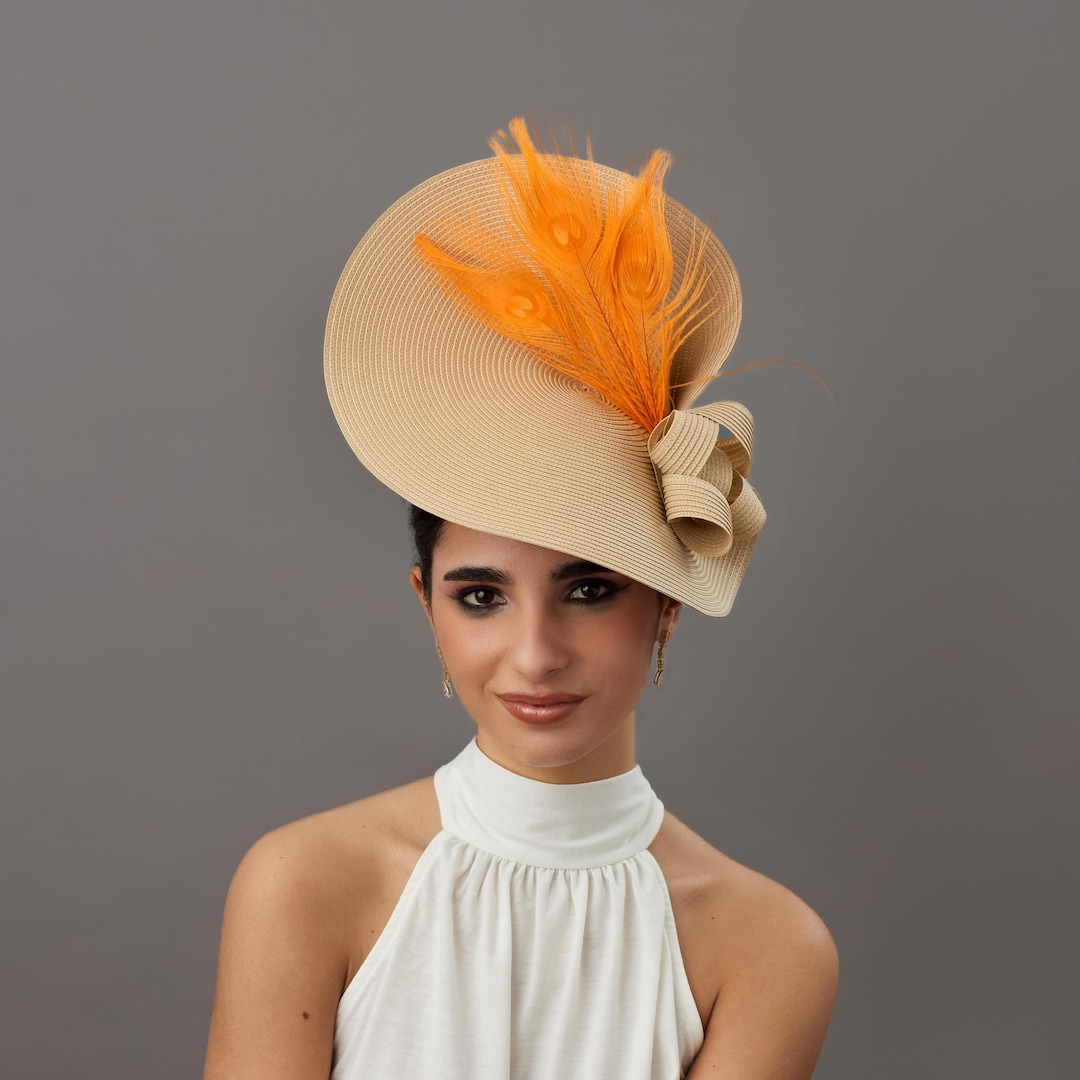 Orange Ladies Luncheon Hat for Horse Races, Orange Fascinator Hat