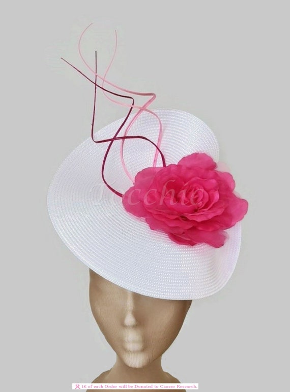 white fascinator Fuchsia wedding hat | Etsy