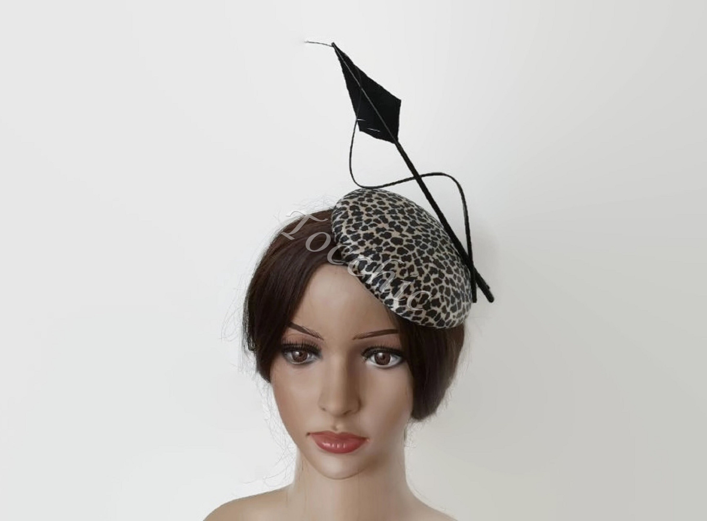 Leopard Print Fascinator Hat Pillbox with Veil Headband Clip If you main image 2