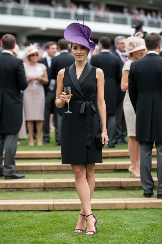 elegant black dress with fascinator Swirl Fascinator Headband Black main image 1