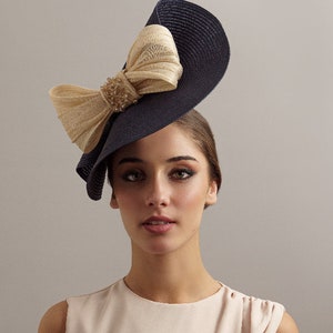 Woman Navy blue wedding fascinator, Melbourne cup hat, mother of the groom hat, Tea Party hat with a bow, Ascot races ladies hat blue large image 3