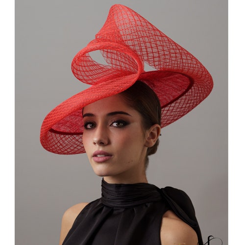 Red Kentucky Derby Hat - Veil Hat Red - Red Ascot Hat  display picture 1