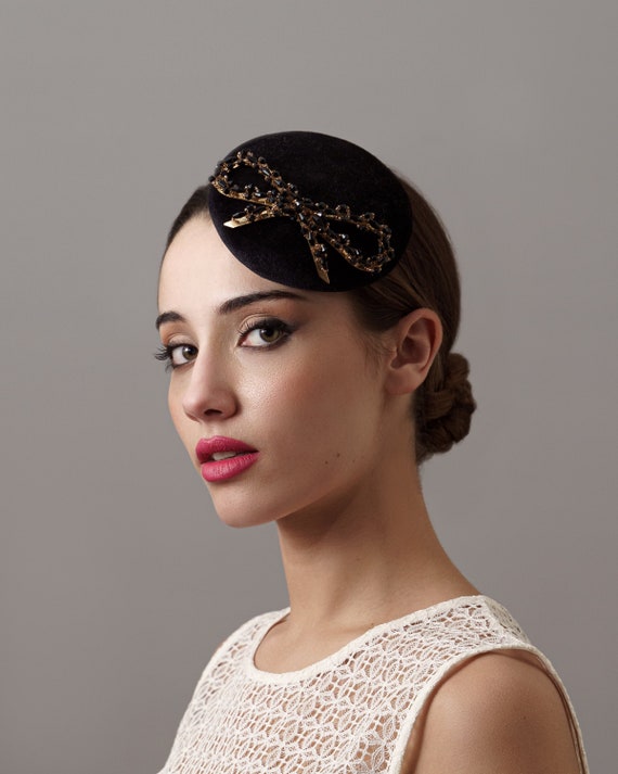 Gold and Black Cocktail Hat, Jewell Wedding Hat Black, Gold  display picture 3