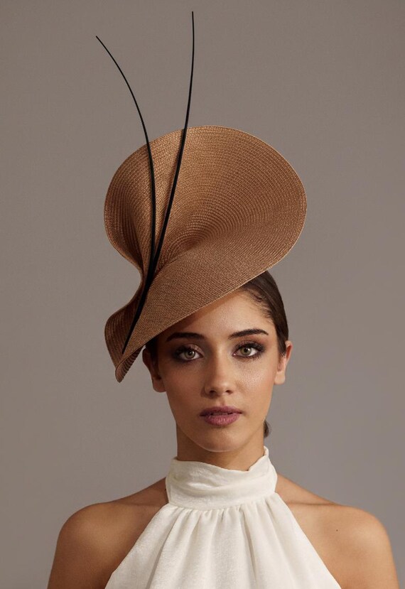 Feathered Tan Fascinator Hat Buy Beige Brown Chocolate Gold Tan Feather Kentucky Derby  main image 4