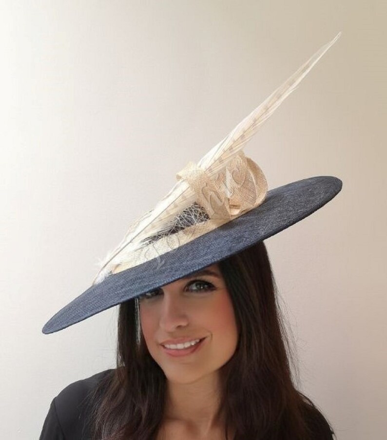 Navy Blue and Cream Women Derby Hat Cream and Navy Blue Ascot Etsy