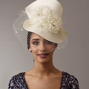 Ivory Wedding Veil Hat, Ivory Bridal Hat With Veil, Cream Kentucky ...