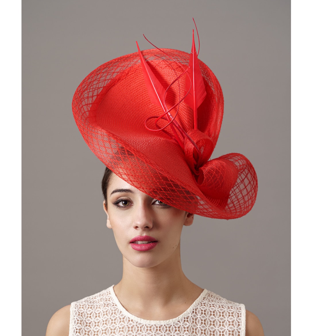 Red Kentucky Derby Hat With Veil for Women, Royal Ascot Fascinator Hat