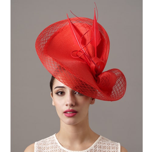 Red Kentucky Derby Hat With Veil for Women - Royal Ascot  display picture 2
