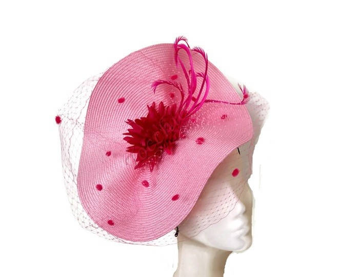 Pink Fascinator With Veil - Fuchsia Kentucky Derby Hat  display picture 3