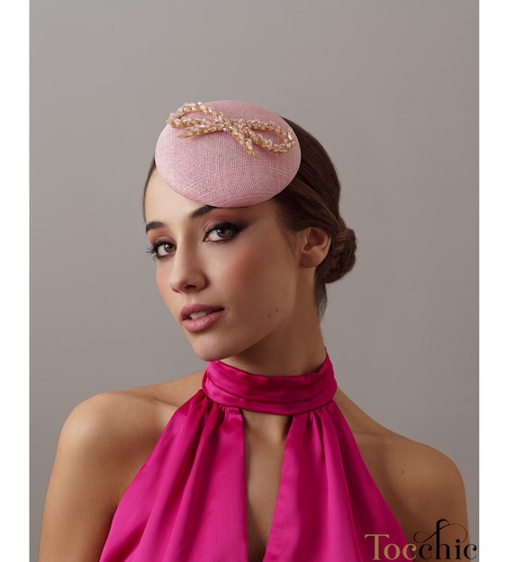Pink Crystal-Embellished Pillbox Hat Light Pink Pillbox Hat With Birdcage Veil and Silk Flowers  main image 3