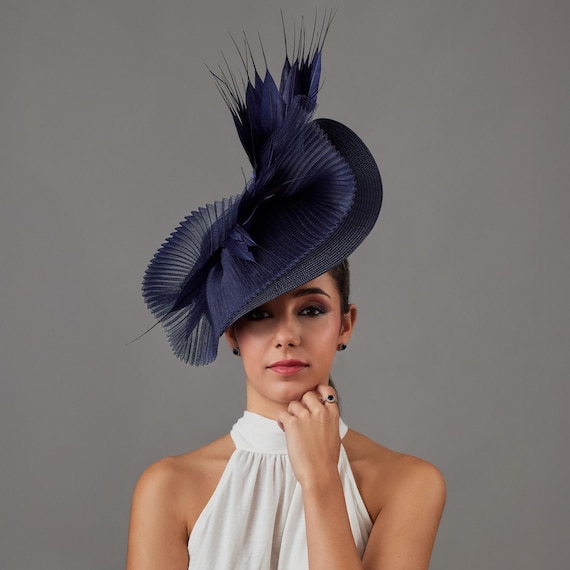 Navy Blue Kentucky Derby Hat - Elegant Woman Royal Ascot Hat  display picture 3