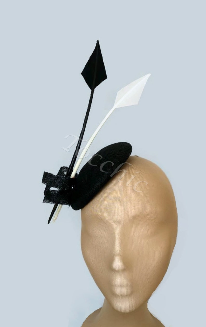 Kate Middleton hat black Tea Party hat White and black Ascot Hat black wedding hat black percher hat white cocktail hat with feathers