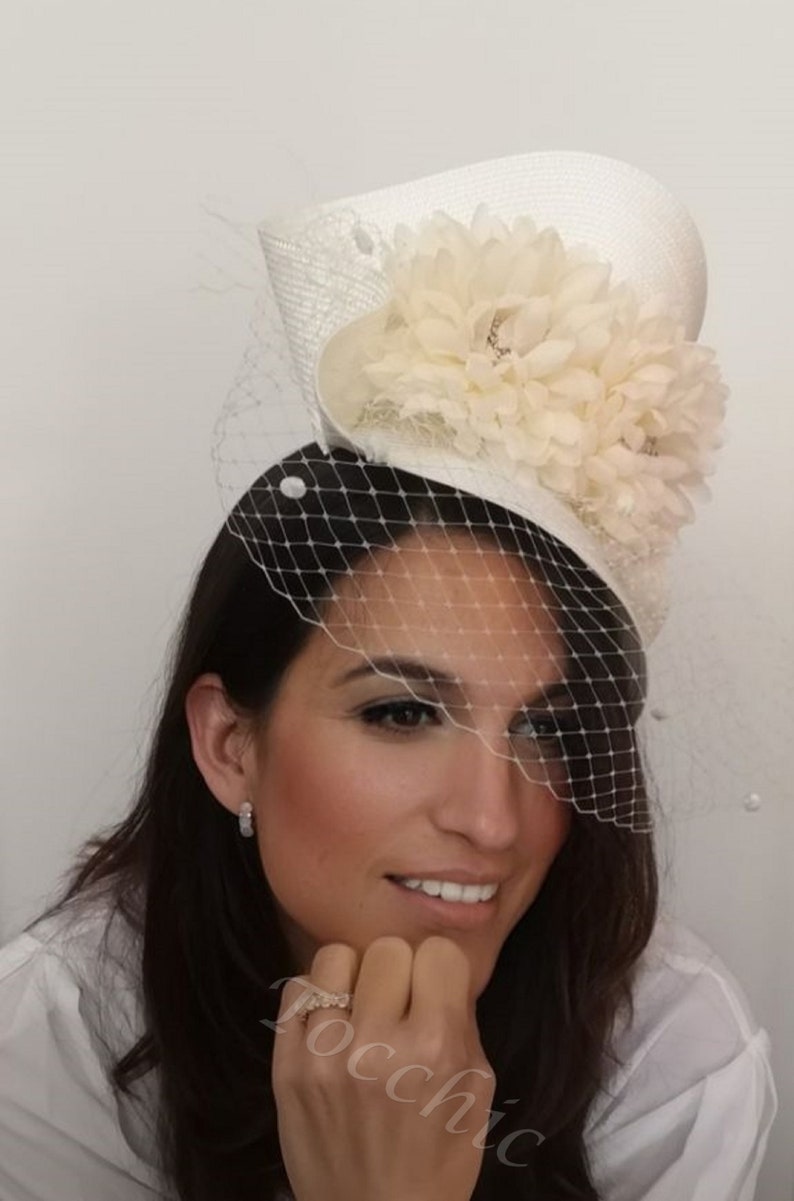 Ivory Wedding Veil Hat Ivory Bridal Hat With Veil Cream Etsy