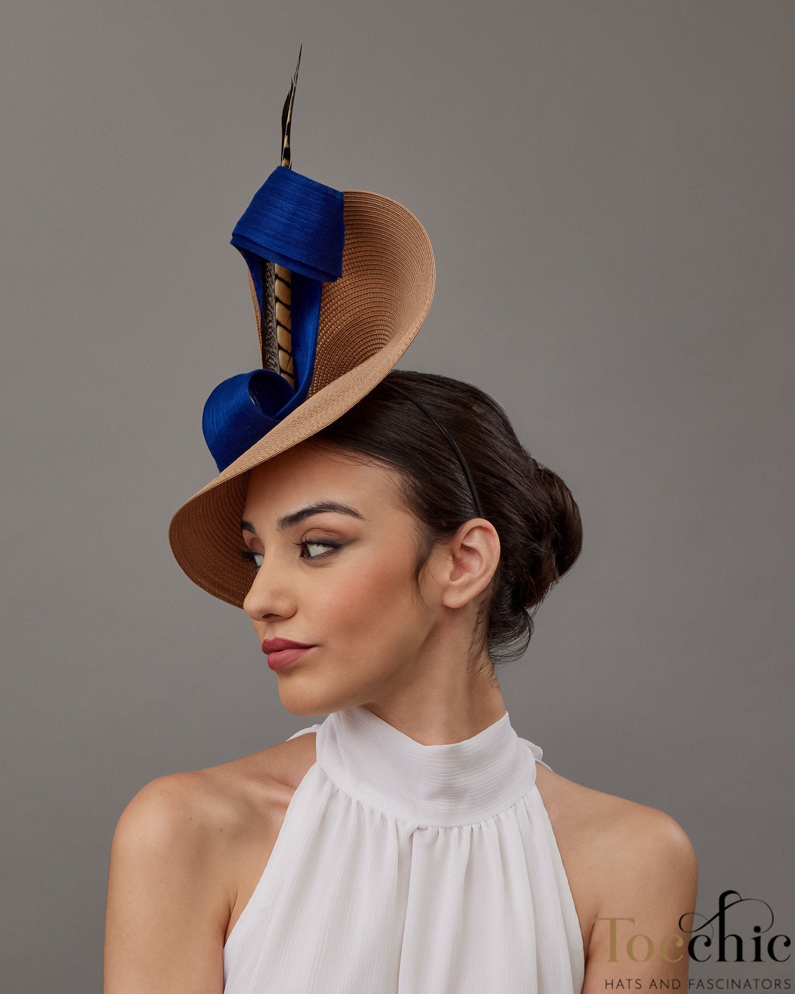 Chic DERBY HAT Coral and Navy Women\'s Hat Church Derby Hats by Vinzetta | Love this coral and green  main image 3