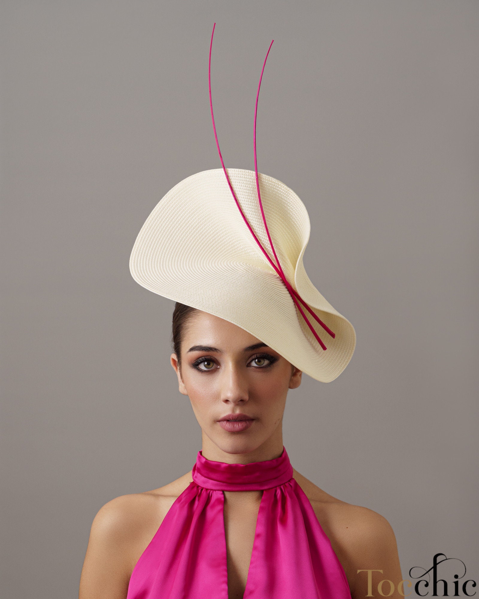 New Kentucky Derby KY Oaks Elegant Pink Fascinator Hat Headwear Tea Church Ascot M23157SN (Flamingo Ivory Hot pink) Kentucky Derby hat  main image 4