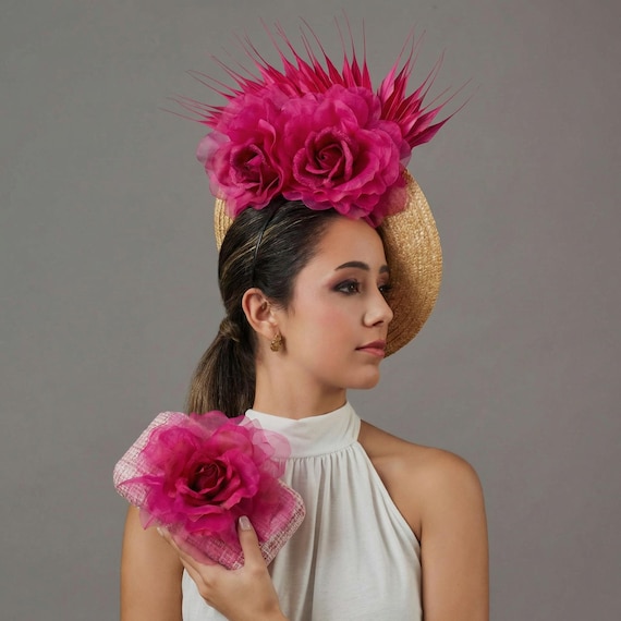 Fuchsia Pink Royal Ascot Hat - Womens Derby Hat With Flowers 