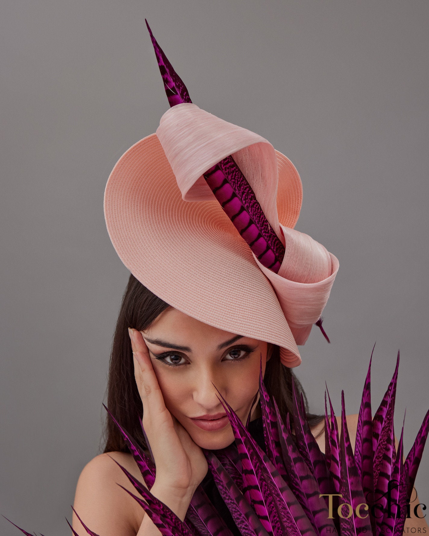 Blush Pink and Fucshia Royal Ascot Fascinator Hat for Woman 