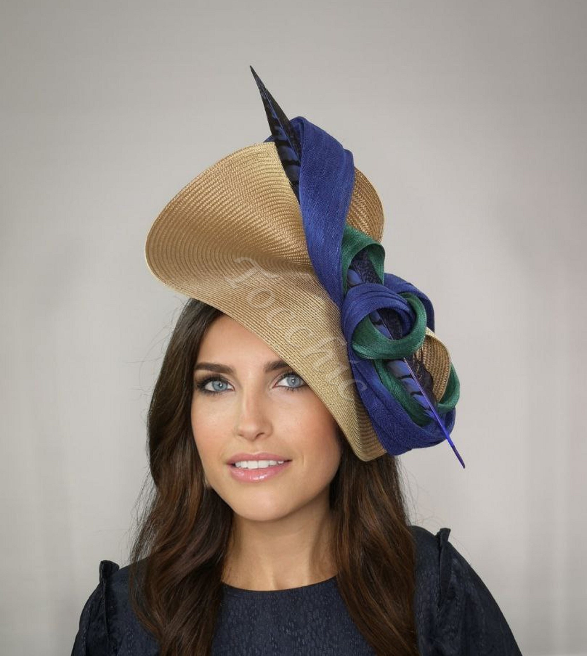 Woman Wedding Fascinator Hat Green and Blue - Green Kentucky 