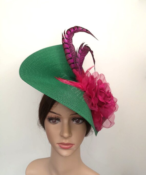 Pink and green fascinator hat Clearance