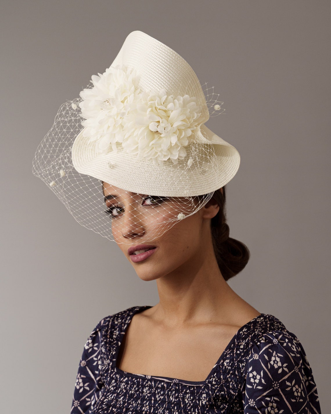 Ivory Wedding Veil Hat Ivory Bridal Hat With Veil Cream Etsy