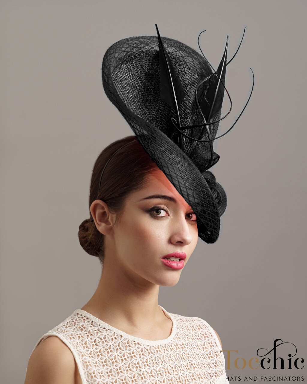 5845 Elegant Black Sinamay Fascinator Hat With Veil Vintage Ladies Derby Elegant Black Sinamay Fascinator Hat With Veil Vintage  main image 4