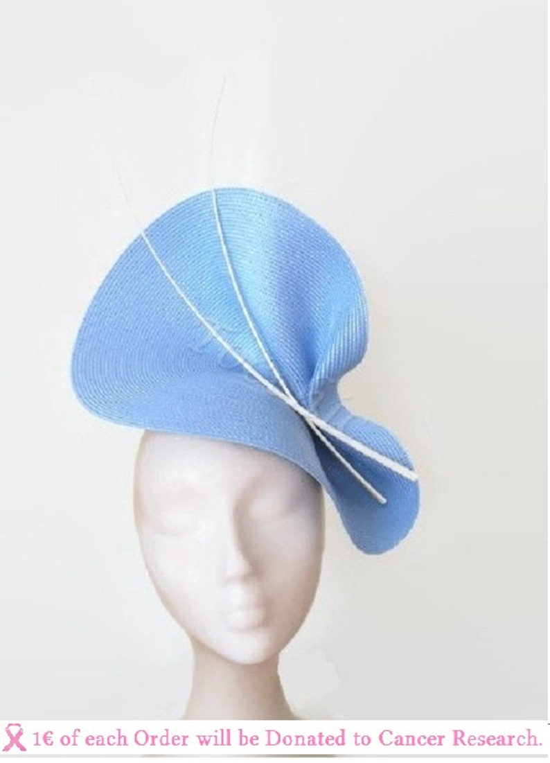 Pale blue fascinator, light blue hat, blue ascot hat, sky blue and white fascinator, blue wedding hat, pale blue derby hat, blue races hat 