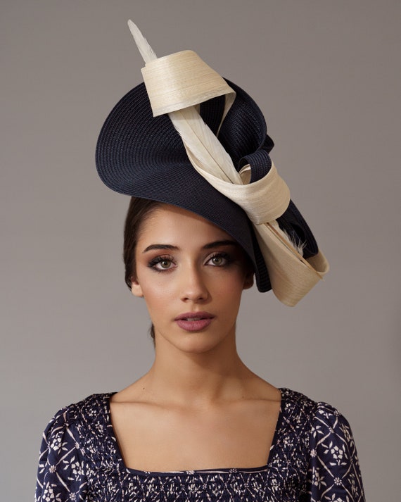 Woman Kentucky Derby Navy Blue Hat Women Derby Fascinator Blue