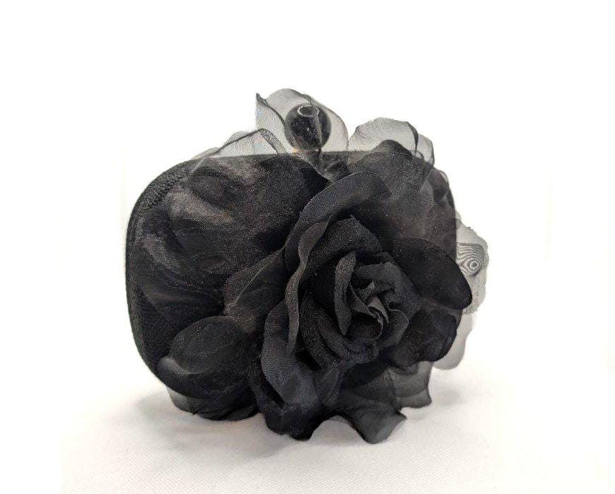 Black Kentucky derby bag, black royal Ascot handbag with flower, black wedding bag, small handbag black with flower, flower bag