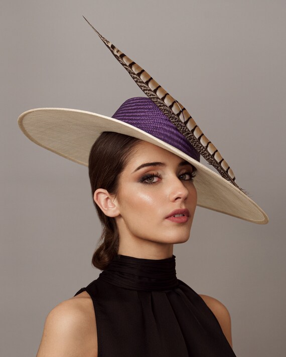 Purple and cream wedding hats deals