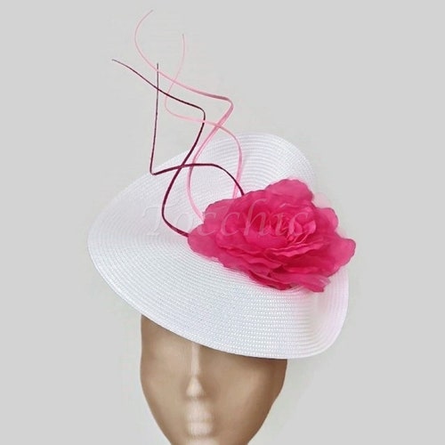Womens Pink and white fascinator, Fuchsia wedding hat, Kentucky derby hat, Pink Ascot hat, Tea paty hat pink, White races shops hat, Cocktail hat
