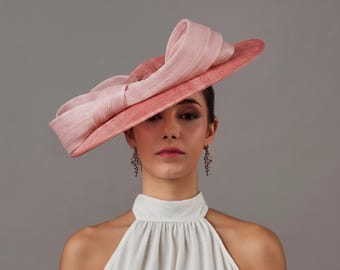 Light Pink Kentucky Derby hat for woman - Nude rose mother groom wedding hat - Royal Ascot hat - Pale pink tea party hat - church dressy hat