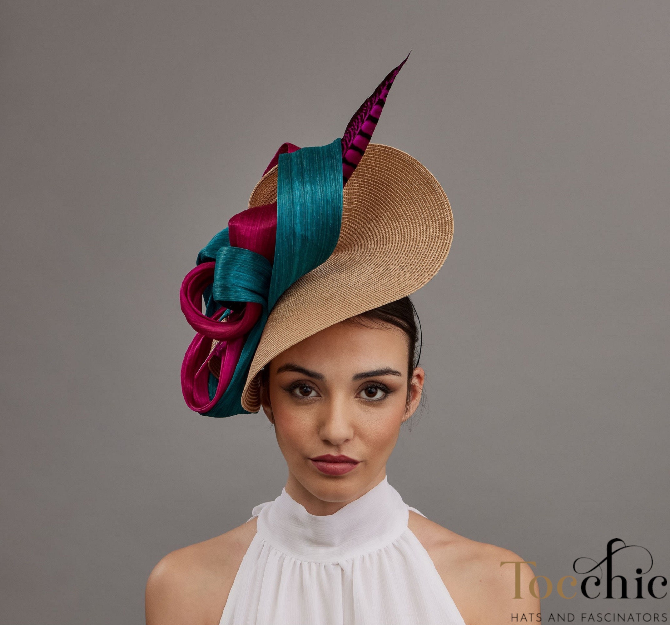 Hats and Fasinators kentucky derby hat fascinator beige champagne satin with  main image 2