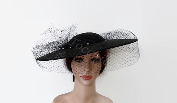 Black Veil Hat Black Kentucky Derby Hat Black Wedding Hat Etsy