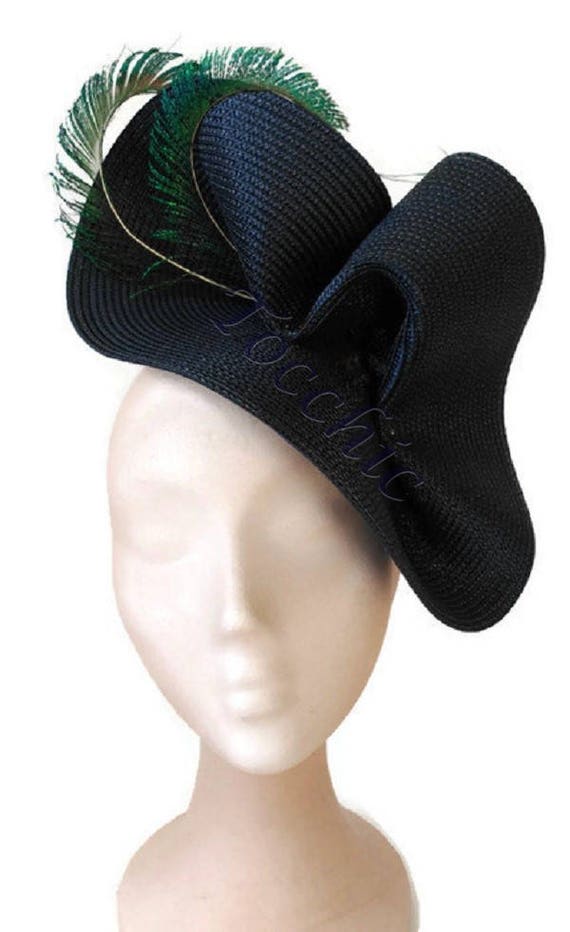 navy and white wedding hat