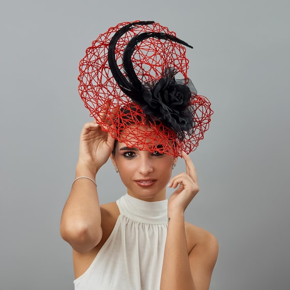 Kentucky Derby Hat Red and Black - Red Fascinator Feathers 