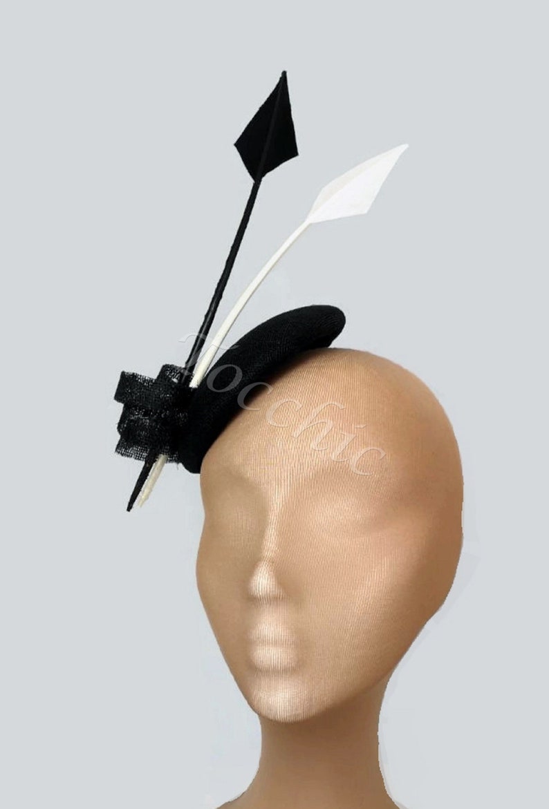 Kate Middleton hat black Tea Party hat White and black Ascot Hat black wedding hat black percher hat white cocktail hat with feathers