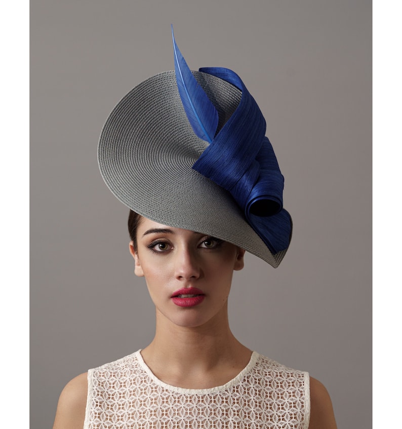 Elegant Royal Ascot Hat for Women Grey & Blue Derby Hat With - Etsy