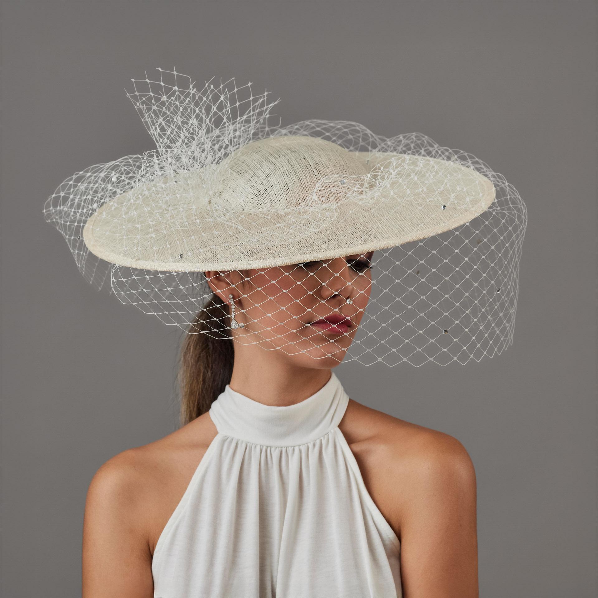 Cream Wedding Hat With Veil - Ivory Kentucky Derby Hat for  display picture 3