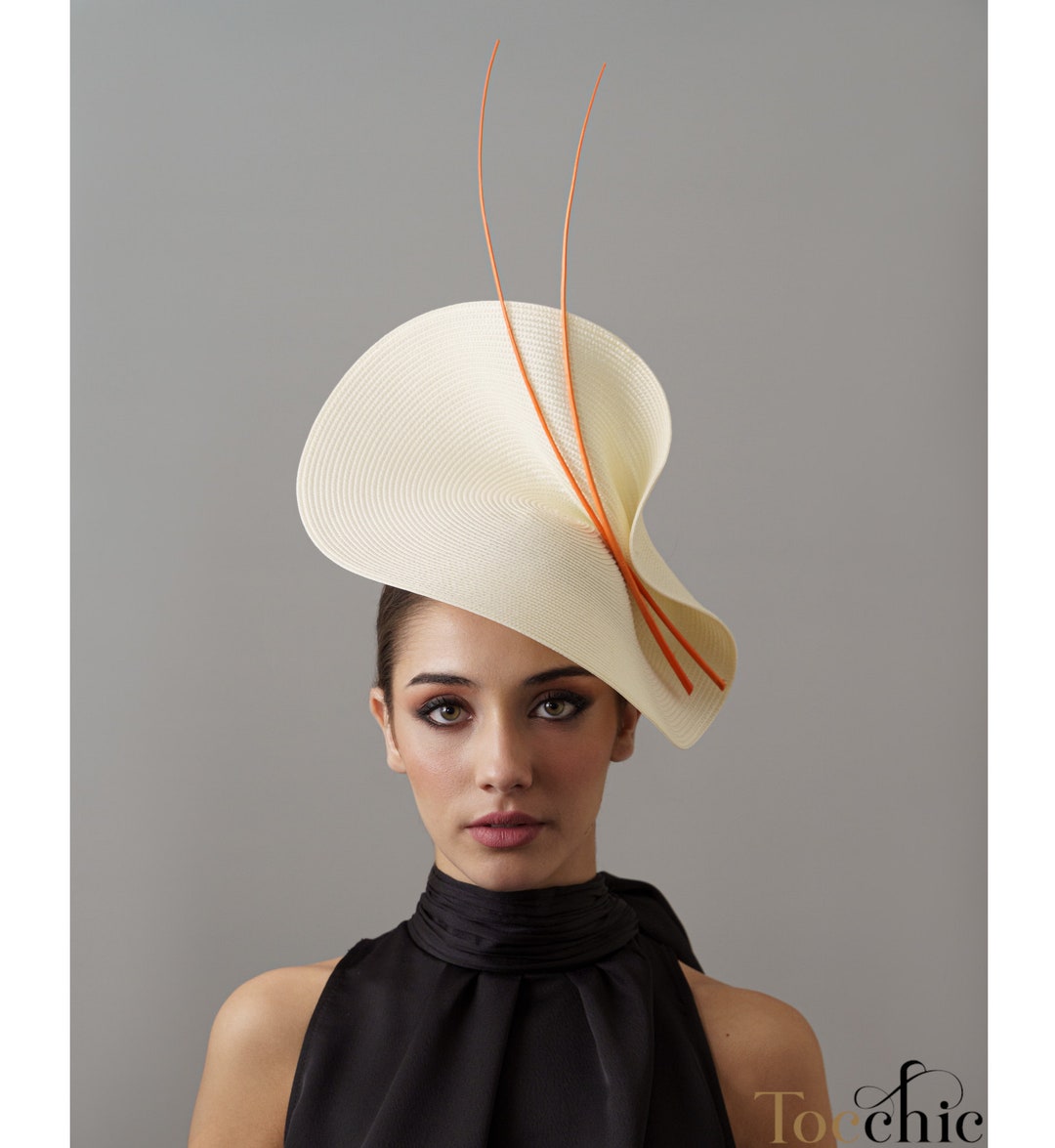 Orange Kentucky Derby Hat for Woman, Cream and Orange Wedding