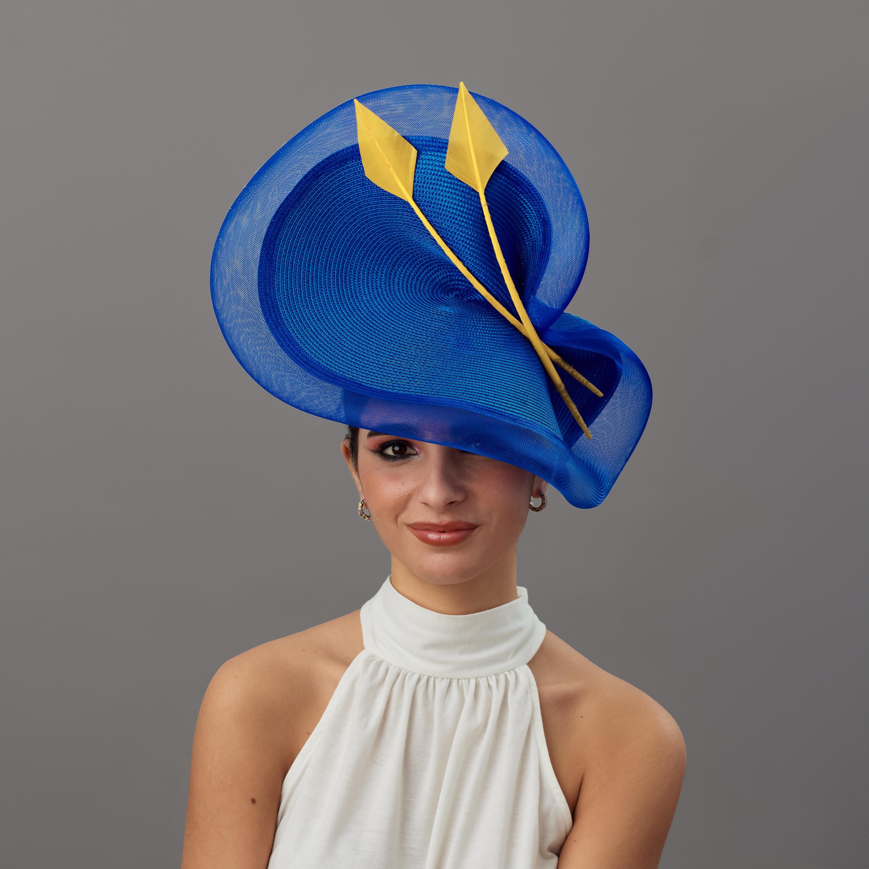 Kentucky Derby Electric Blue and Yellow Feather Hat 