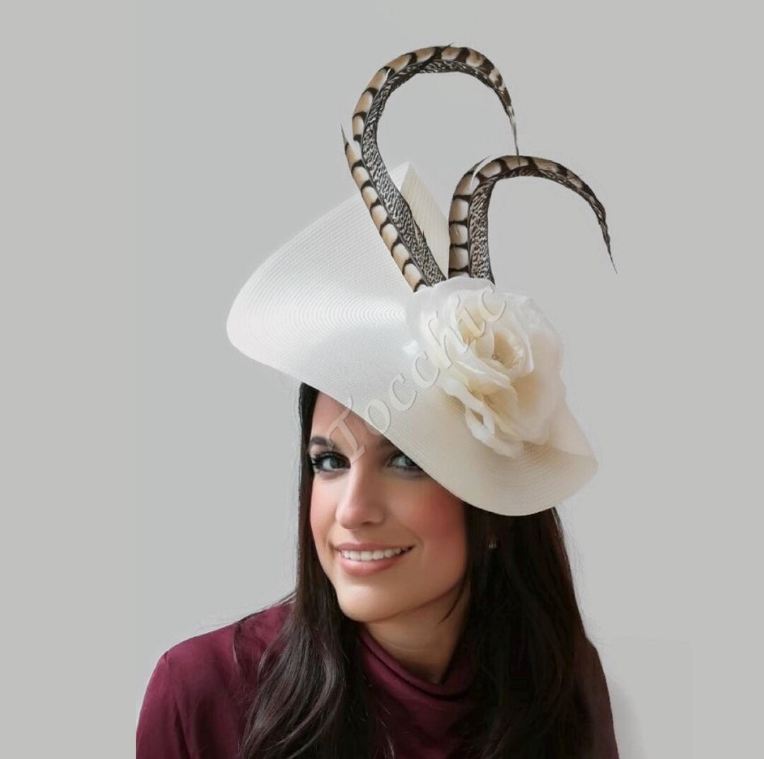 Kentucky Derby Cream Hat for Women, Royal Ascot Fascinator Hat, Ladies