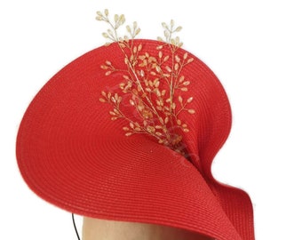 Elegant Red and Gold Women\'s Hat Red and Gold Mini Top Hat, Steampunk Gothic Lolita, Handmade  main image 4