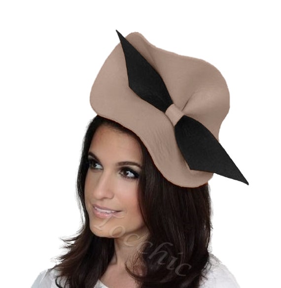 Beige Mother of Bride Felt Hat Winter 