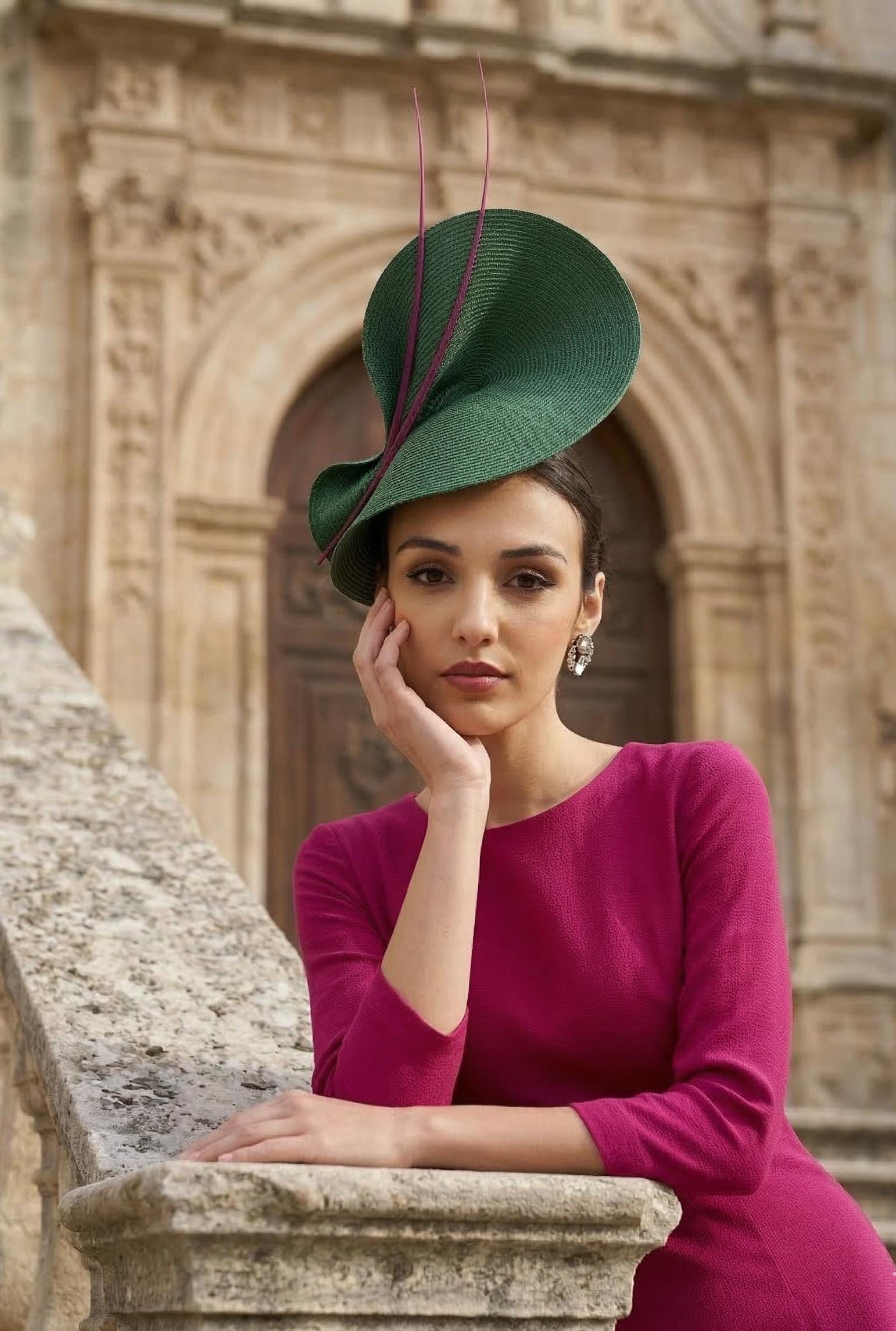 Dark Green and pink wedding hat for woman|Wedding hats for women|135.00
