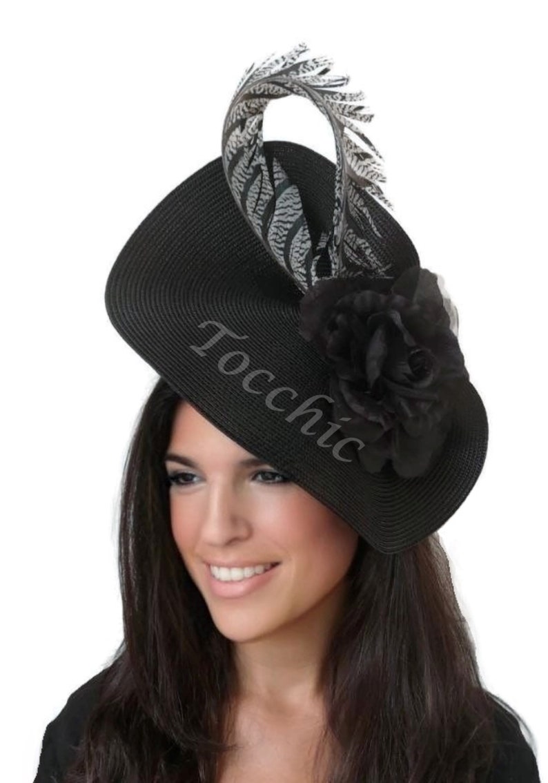Black Fascinator With Feathers Black Ascot Fascinator Hat Etsy
