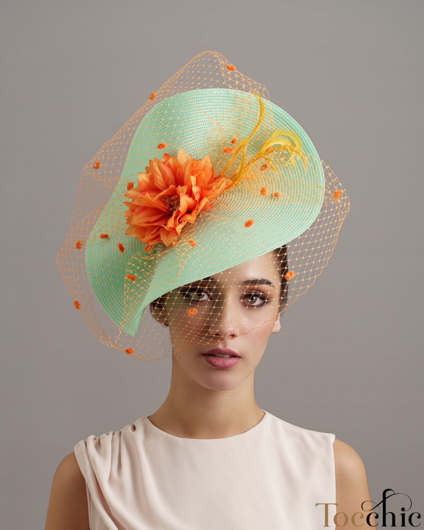 Aquamarine and Orange Fascinator for Kentucky Derby Woman  display picture 3