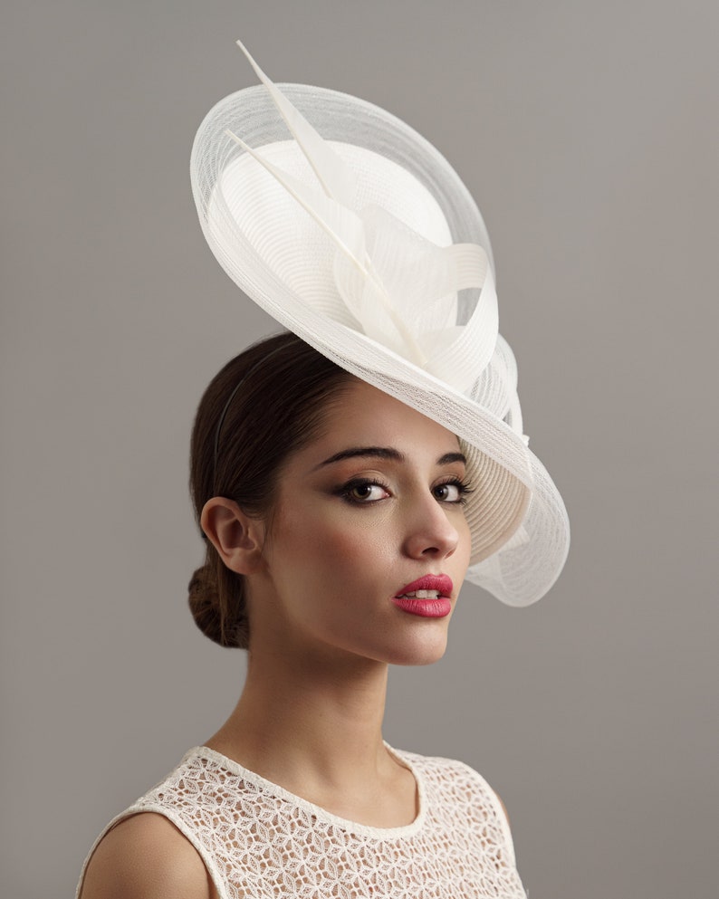 Elegant White Fascinator Hat for Women Big Bride Veil Wedding Etsy