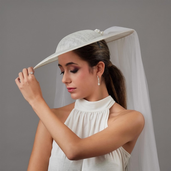 Special Bride Hat White With Large Veil - White Bridal  display picture 2